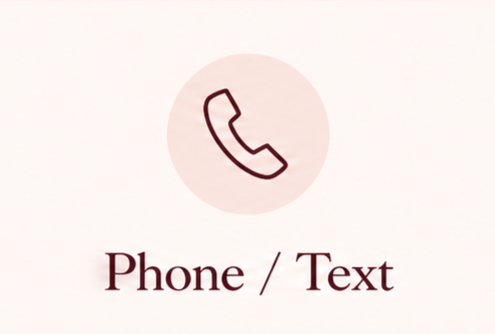 Icon of a phone above the text 'Phone / Text' on a white background.