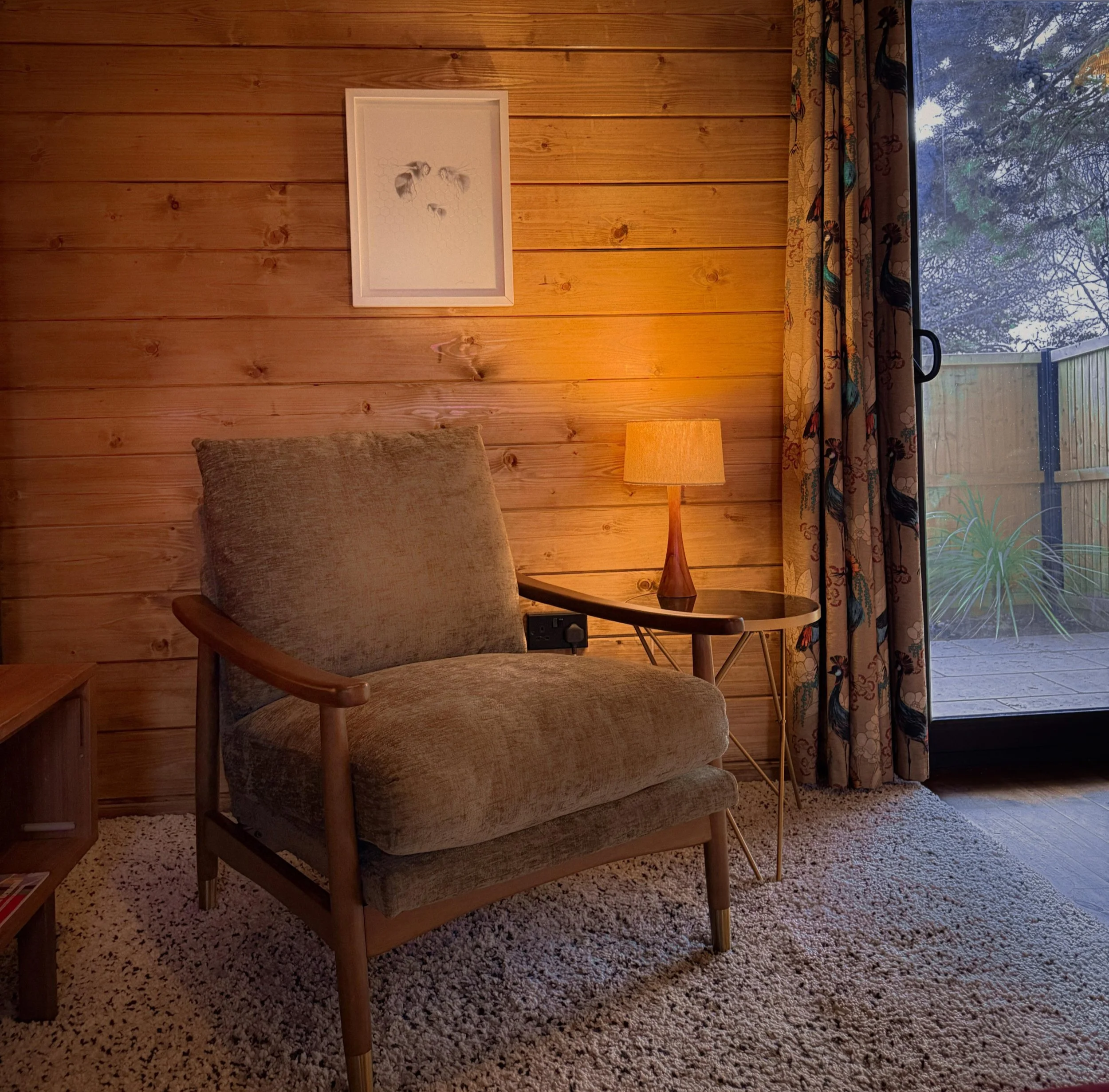 Warm and welcoming counselling room in Shoreham
Calm private therapy space with soft lighting
Trauma-informed counselling space surrounded by nature
Cosy therapy room with comfortable seating and natural light
Peaceful counselling lodge in Sussex