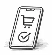 Smartphone with shopping cart icon and checkmark on screen