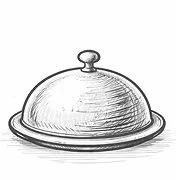 A silver serving platter with a cloche cover.