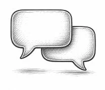 Two overlapping speech bubbles in sketch style.