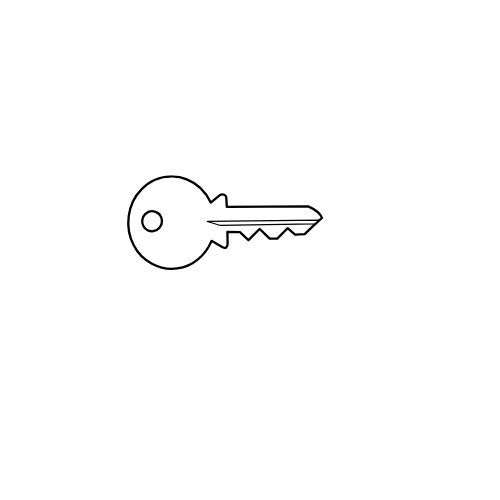 A white key icon on a black background.