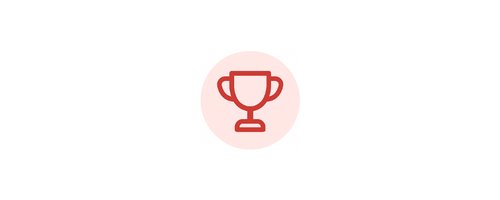 Red trophy icon inside a light pink circle on a white background.