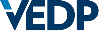 The logo of VEDP, with the letters 'VEDP' in dark blue.