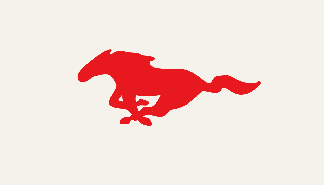 Red silhouette of a running horse on a light background.