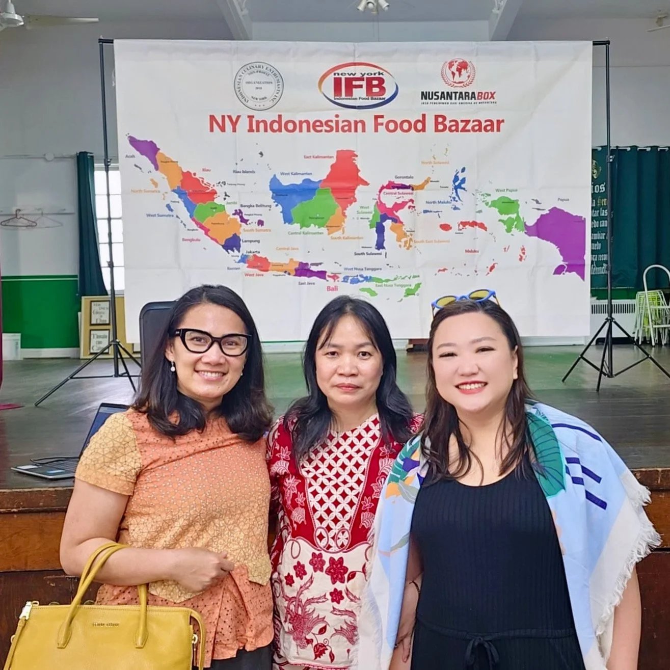 Ledy Simarmata with Fefe Anggono (middle) and Lishia Erza Budiman (right). Fefe Anggono is a NY-based small business owner and the founder of NY Indonesian Food Bazaar. Lishia Erza Budiman is the Chair of SME Entrepreneurship Capacity Building & Incl