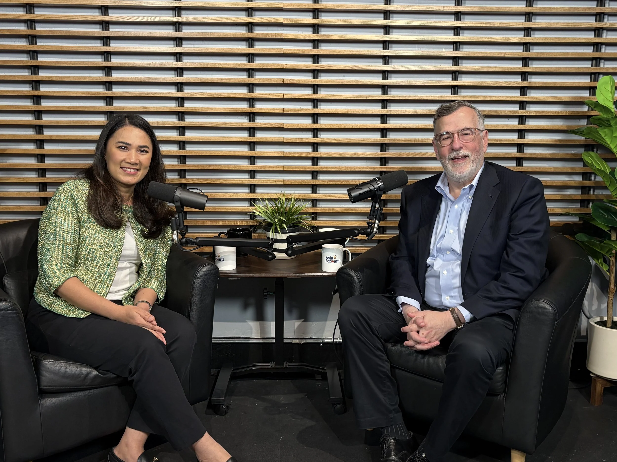 Taping of the inaugural episode of Asia Forward Podcast featuring Frank Lavin, former U.S. Under Secretary for International Trade and former U.S. Ambassador to Singapore. San Francisco, January 2026.