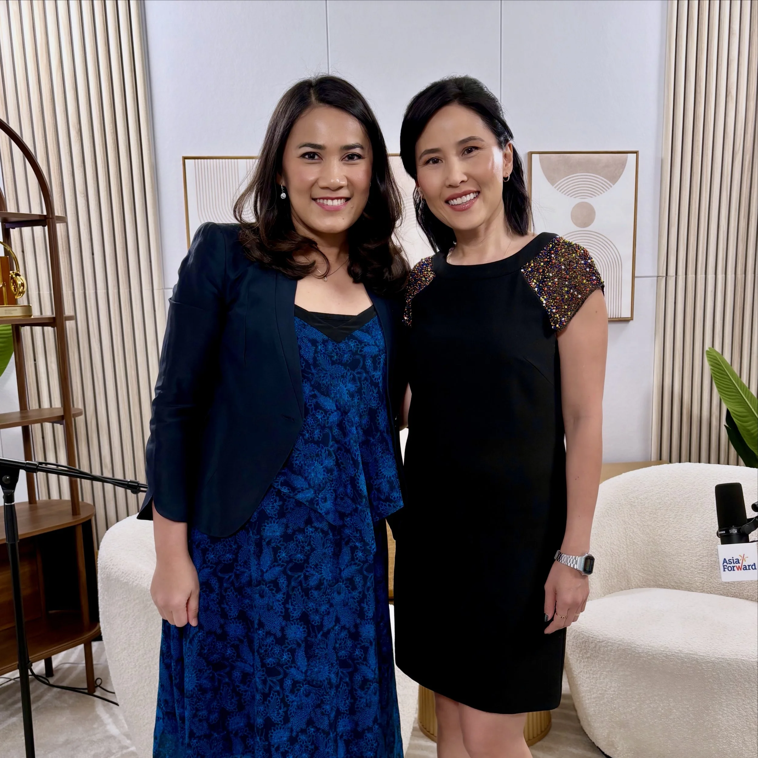Ledy Simarmata and Vicky Nguyen (right), NBC News Anchor & Chief Consumer Investigative Correspondent, after a taping session of Asia Forward Podcast at Ginni Media Studios. New York City, April 2026.