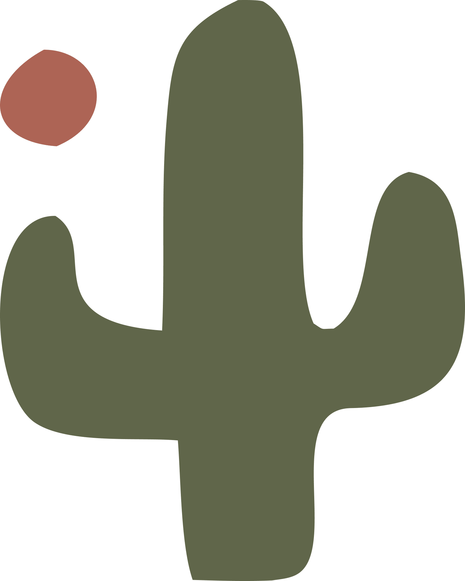Minimalist illustration of a Saguaro cactus at sunset, using muted green and brown colors.
