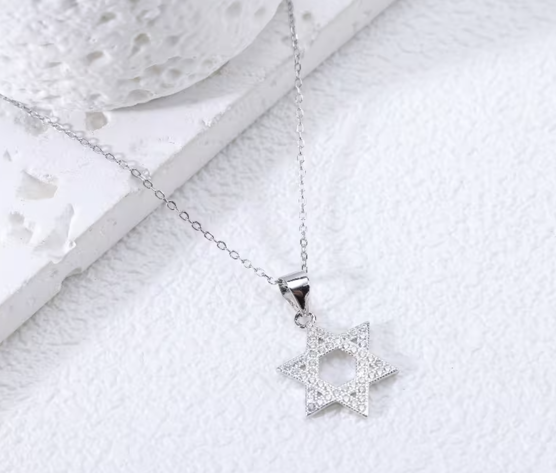 Elegant Silver Jewish Star Necklace