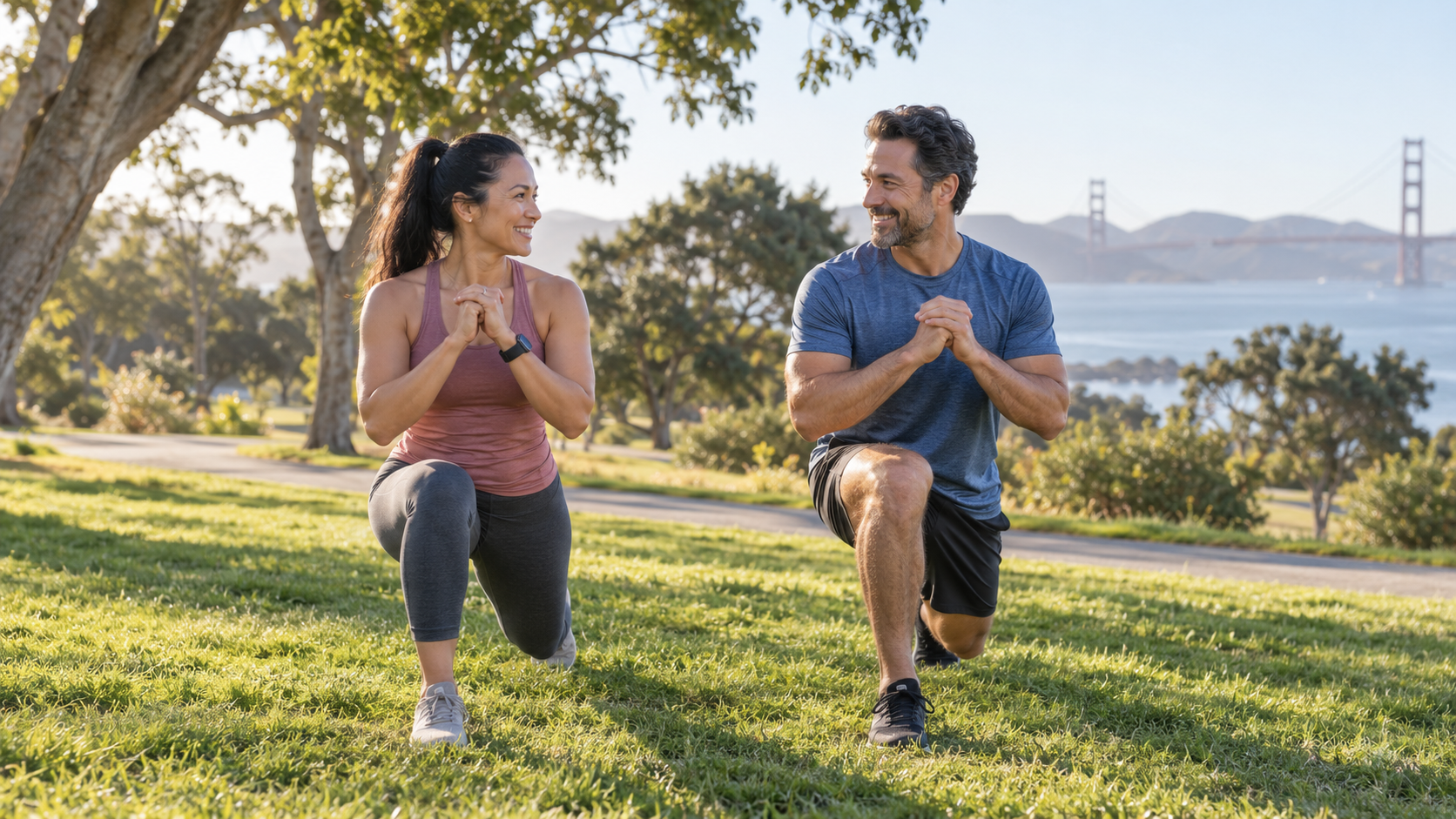 Couple exercising together in the park