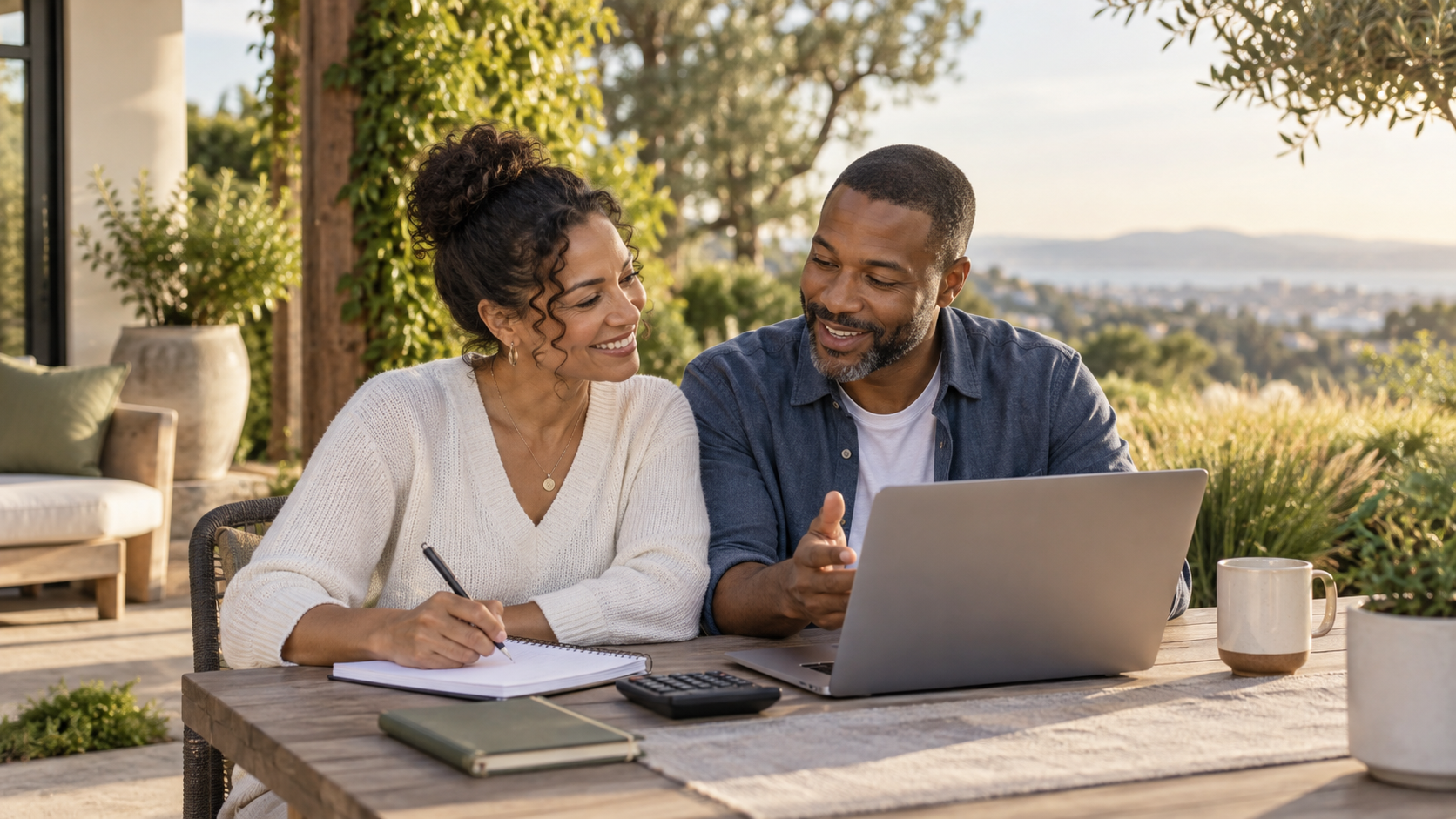 Couple creating a household budget and shared lifestyle plan