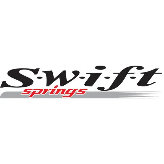 Logo for Swift Springs with black cursive text and red and gray accents.