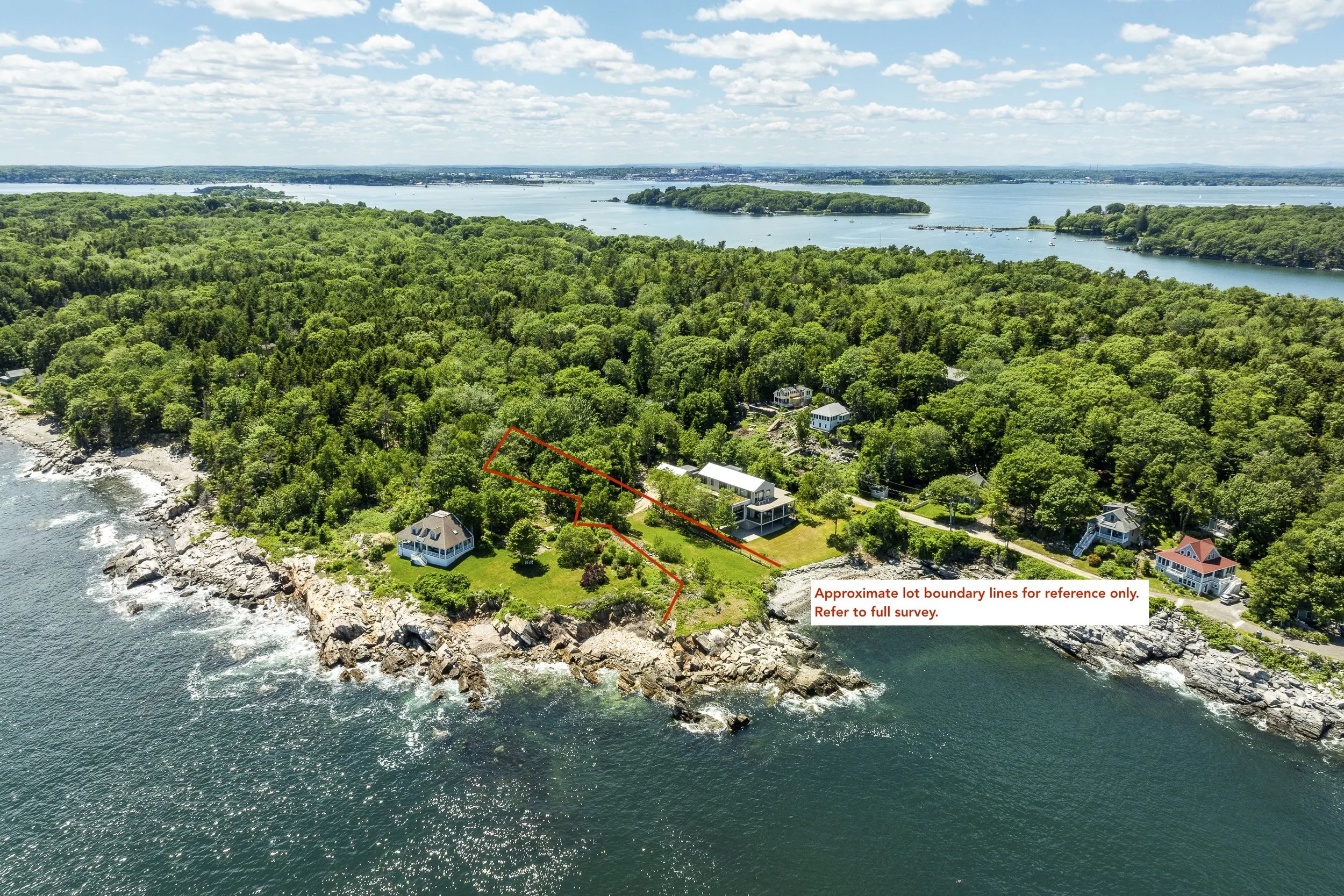 An aerial view of peaks island land