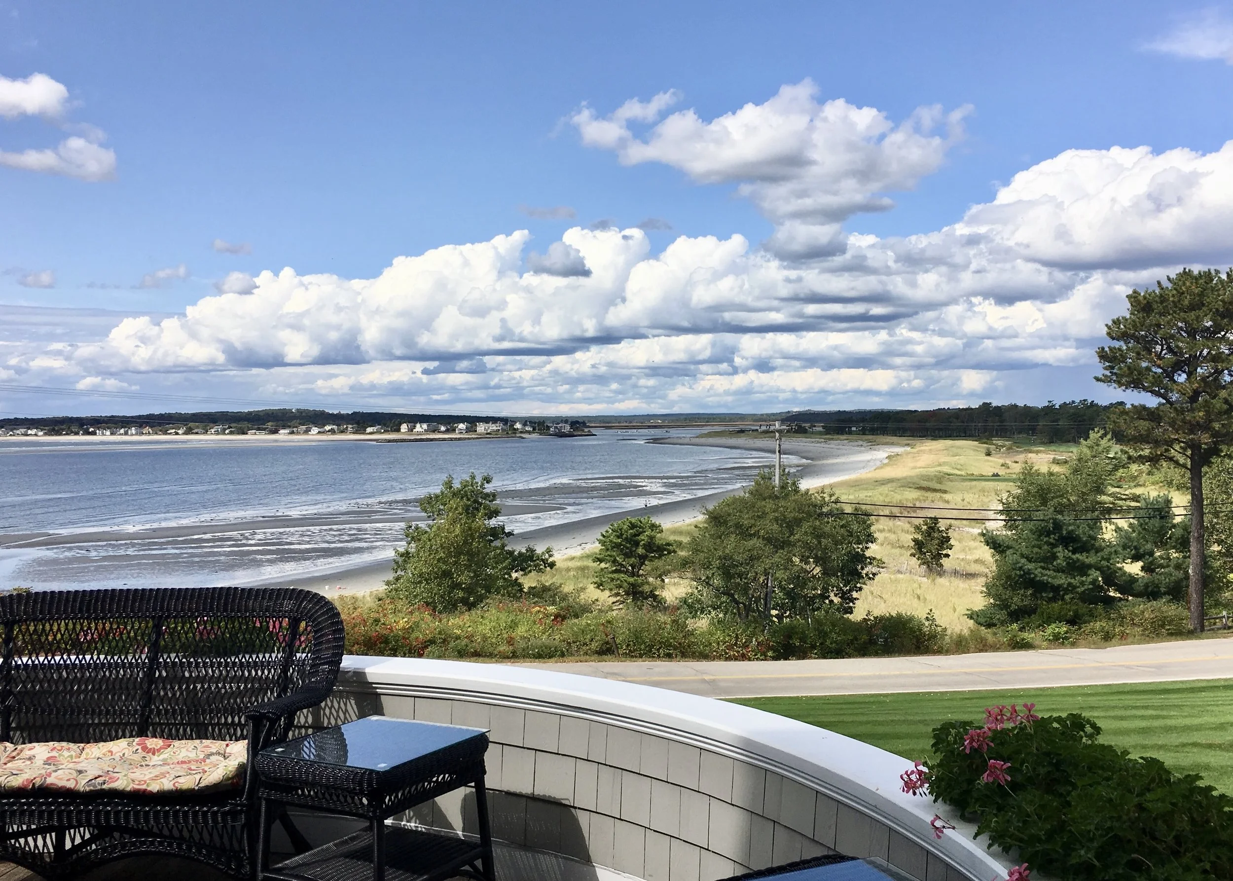 Scarborough Maine with View from Black Point Inn in Prouts Neck overlooking the beach.