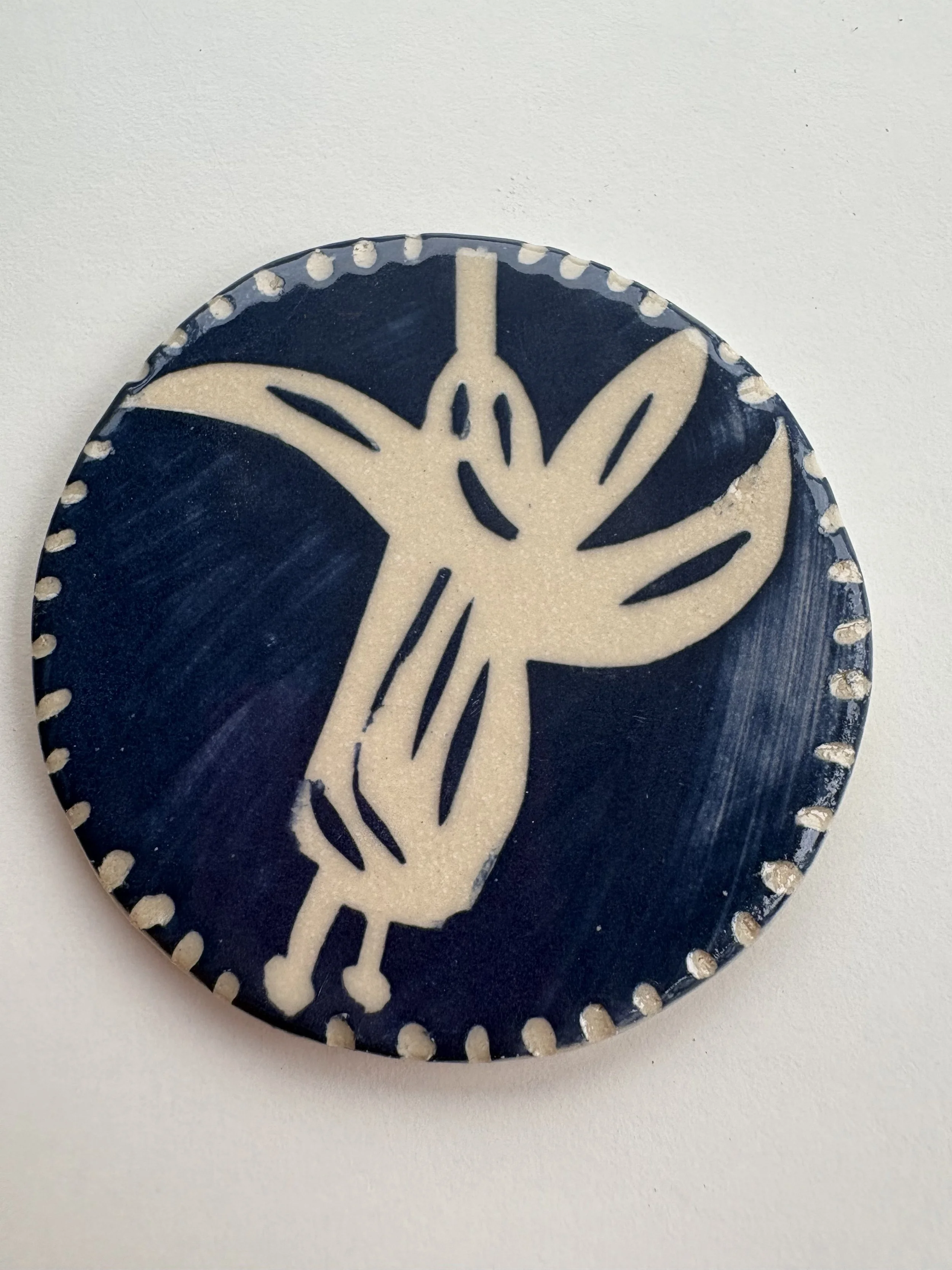 Fuchsia Coaster - White stoneware with blue slip