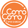 Orange circular logo with white text reading 'Como Como' and smaller text 'Por PSE GARCIA' underneath.