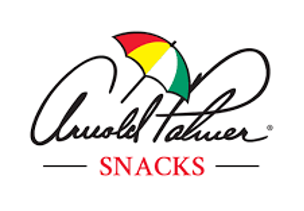 Logo for Arnold Palmer Snacks featuring a colorful umbrella and stylized text.