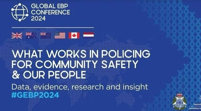 Global Evidence-Based Policing Conference graphic focused on community safety and policing research.
