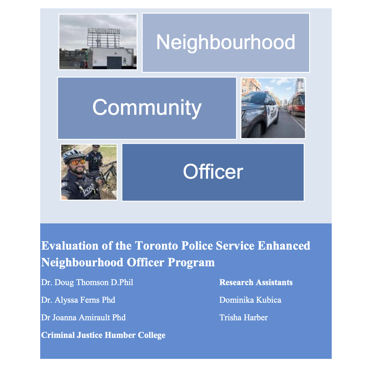 Cover of an evaluation report examining the Toronto Police Service Neighbourhood Officer Program.
