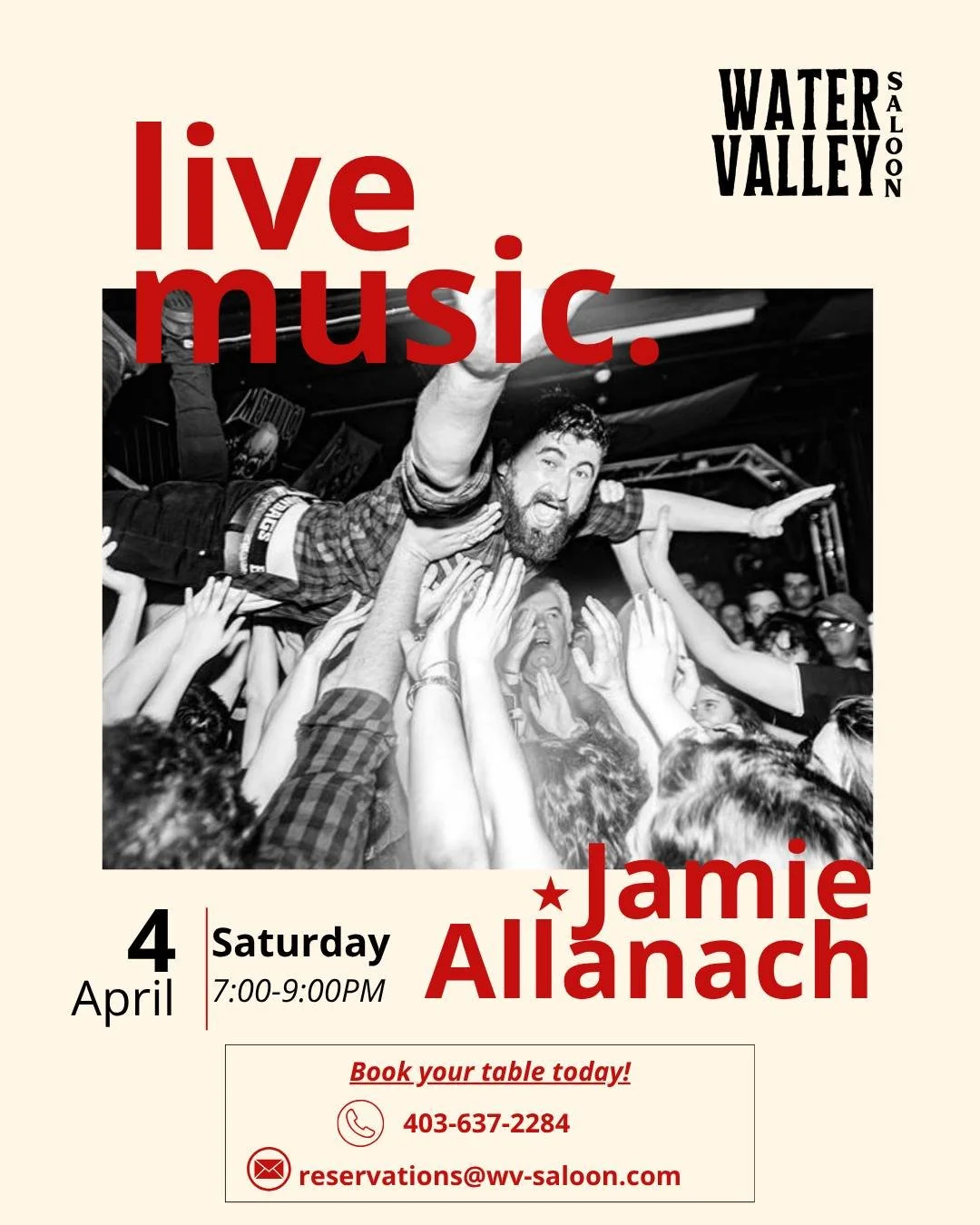 🎶 Live Music This Saturday 🎶

Join us this Saturday, April 4th from 7&ndash;9 PM for live music with Jamie Allanach &mdash; the same great musician who played at our Grand Opening Party!

If you were there that night, you already know the vibe. If 