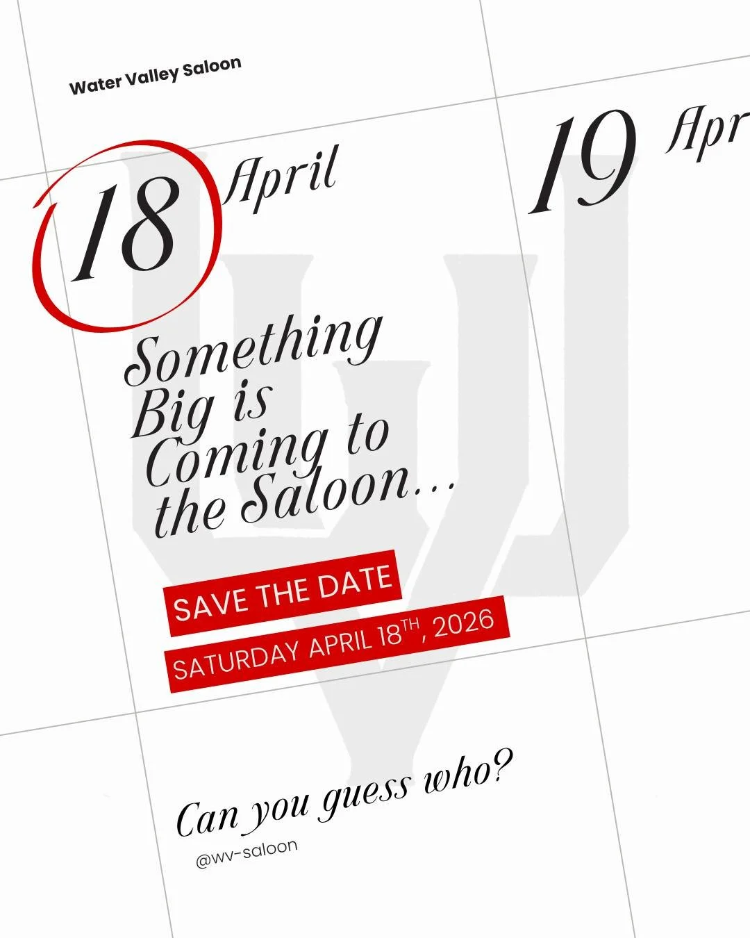 Something BIG is coming to the saloon&hellip; 👀

April 18 &mdash; mark it down.

We&rsquo;re bringing in someone you&rsquo;re going to want to see LIVE 🔥
Trust us&hellip; you don&rsquo;t want to miss this one.

Can you guess who? ⬇️