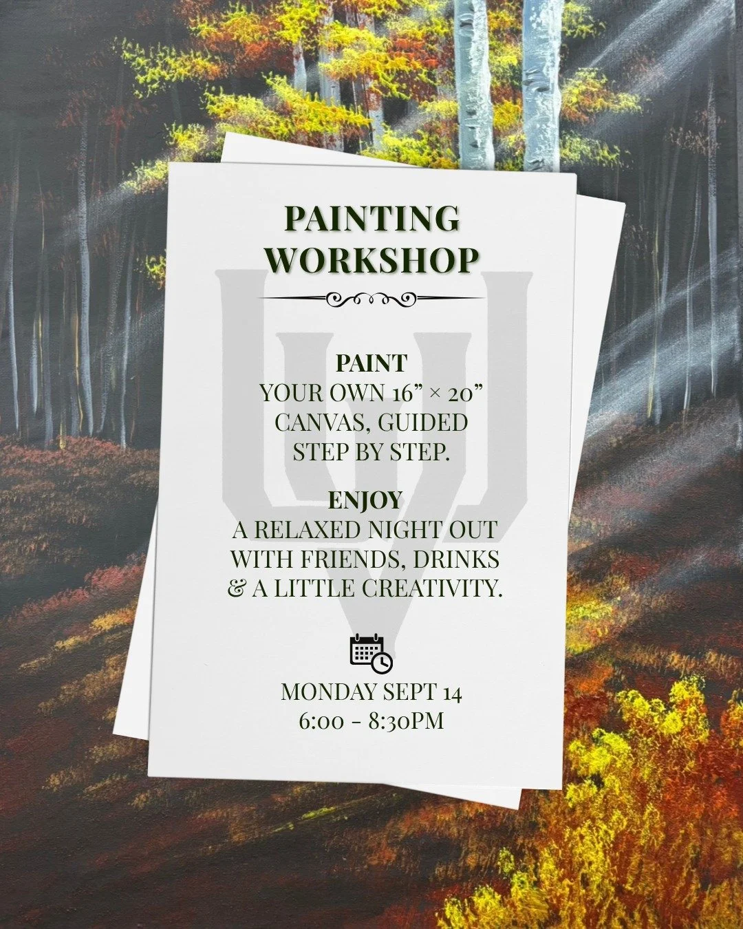 🎨 PAINT NIGHT IS BACK AT THE SALOON!

Paint Night is back just in time for fall! 🍂 Grab a friend and join us for a relaxed Monday night of painting, drinks &amp; a little creativity at the Saloon.

Join us Monday, September 14th from 6:00&ndash;8:3