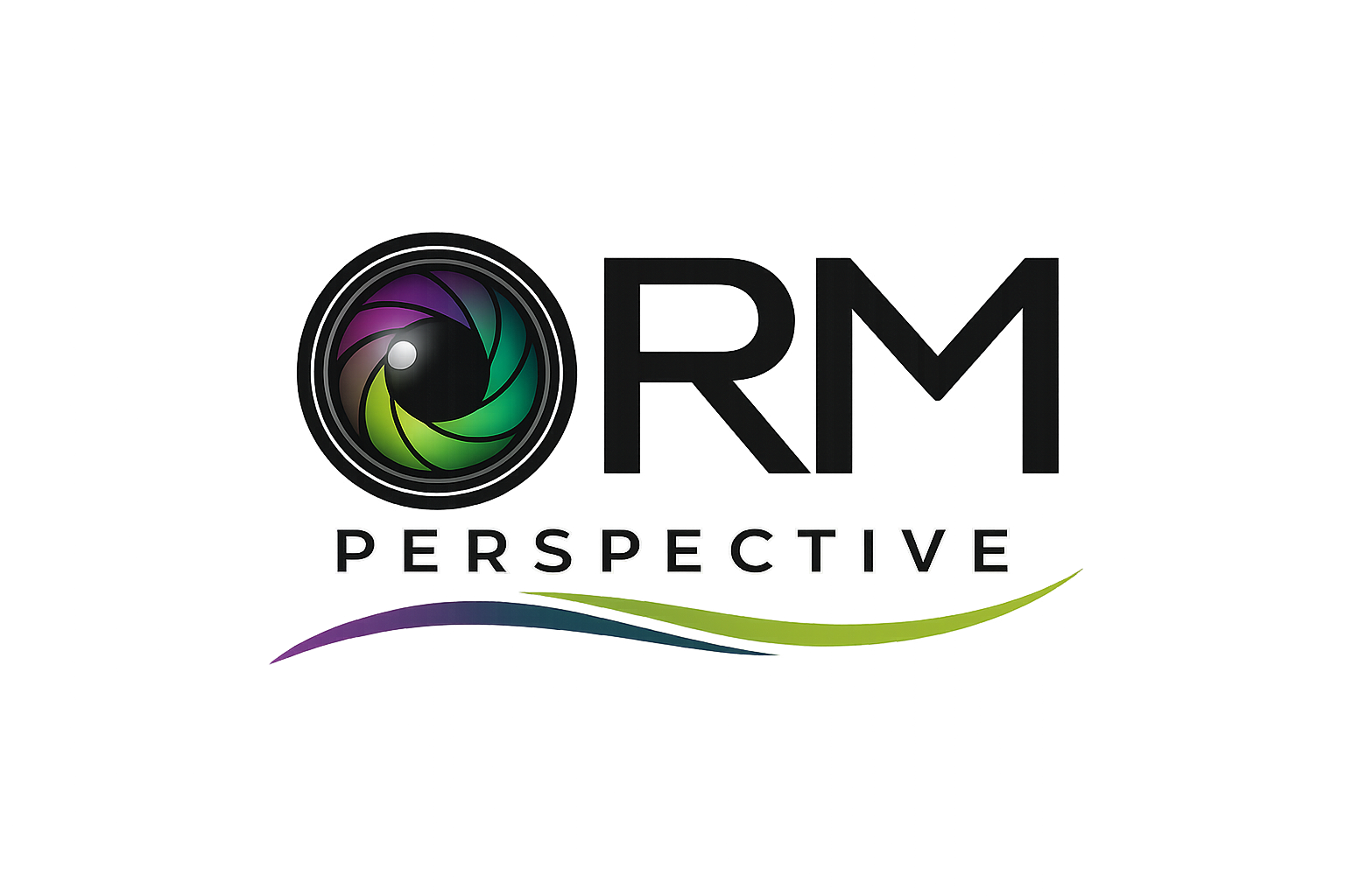 Digital graphic with the text 'RIM Perspective' and a camera lens icon with colorful aperture blades