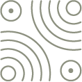Black background with white concentric circles and partial semi-circles creating an abstract pattern.