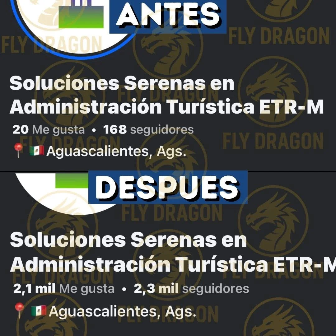 Comparación del perfil de una publicación de redes sociales antes y después de mejorarla. La sección superior muestra la publicación inicial con menos interacciones, y la sección inferior muestra la publicación optimizada con más interacciones, incluyendo más 'me gusta' y seguidores.