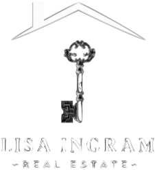 Logo for Lisa Ingram Real Estate featuring a house roof, a vintage key, and text.