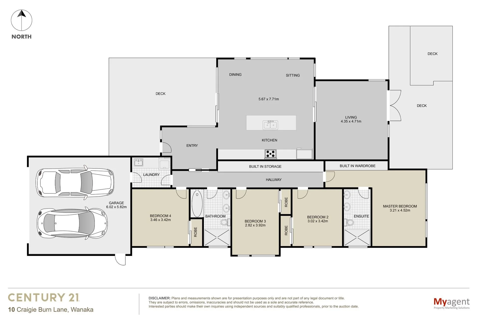 Architectural floor plan of a modern four-bedroom home.