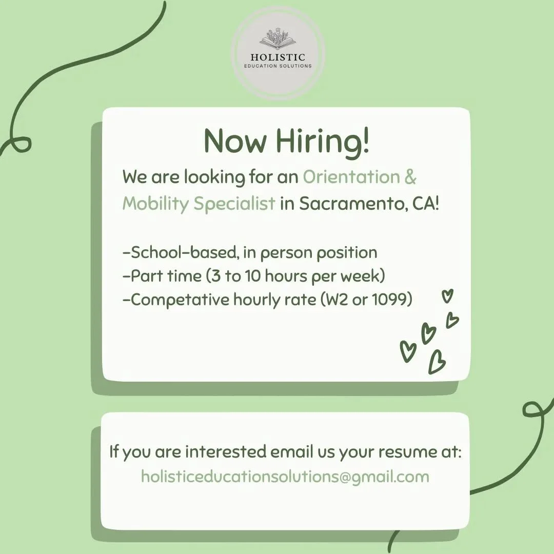 Next up, O&amp;M Specialist! Need a part-time gig in Sacramento? Send us your resume! ✨️

#orientationandmobility #oandmevents #caorientation #oandmspecialist #sacramento