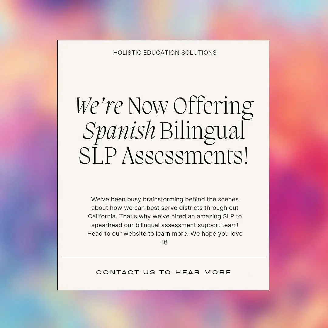 📢 WE'RE SO EXCITED TO ANNOUNCE OUR NEW SERVICE! 📢

No better way to start a new year than with a new service! We were able to hire an amazing Spanish bilingual SLP to support districts in need with assessment overflow. 

In California and across th