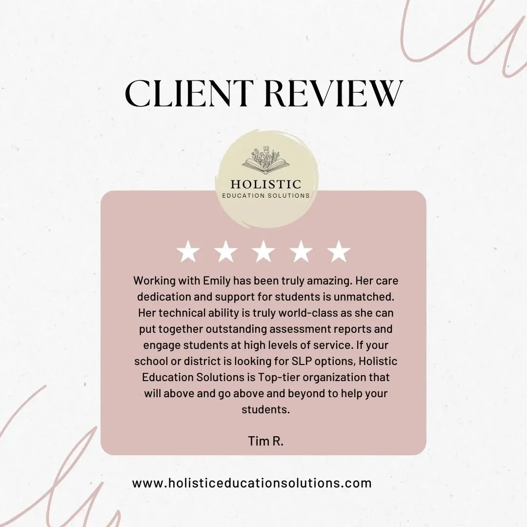 Our first client review is live! 👏

Starting on this journey has been so scary and filled with unknowns but getting a review like this makes the journey worth it! 

If you are interested in:

✨️ Virtual SLP services
✨️ SLPA supervision
✨️ AAC consul