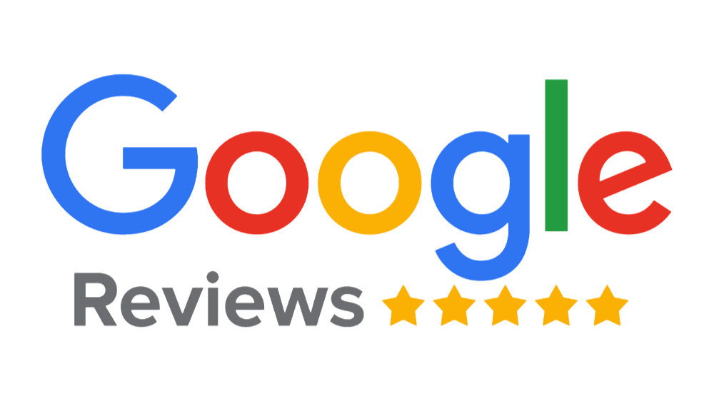 Google Reviews logo with five gold stars below the text.
