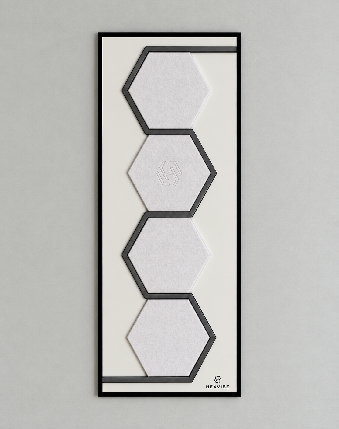 Single HexVIBE FLOW Arctic sound-reactive LED acoustic panel with four white hexagonal sections