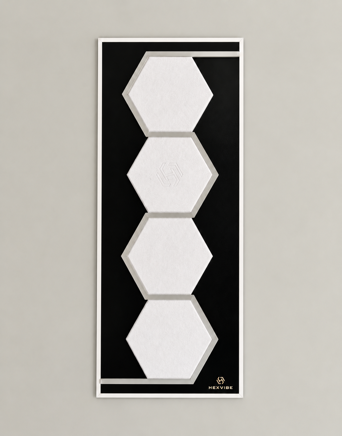 Single HexVIBE FLOW Polar sound-reactive LED acoustic panel with four white hexagonal sections