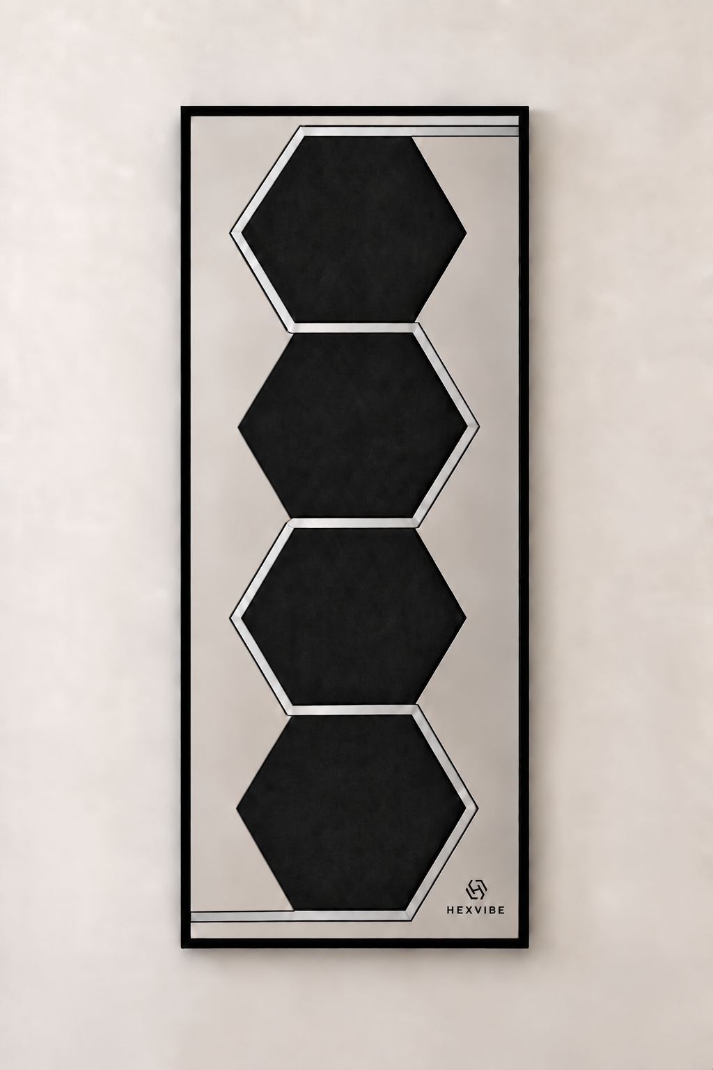 Single HexVIBE FLOW Titanium sound-reactive LED acoustic panel with four black hexagonal sections