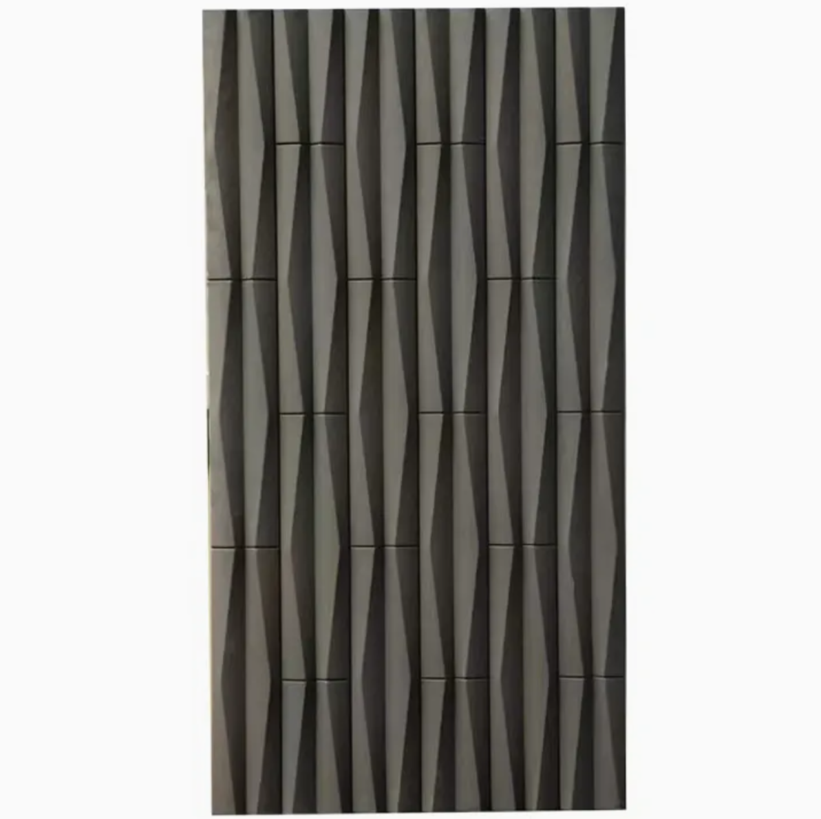 A repeating geometric pattern of black and gray elongated diamond shapes on a vertical surface.