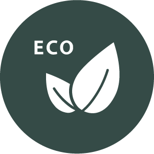 A circular icon with a black leaf graphic and the word 'ECO' above it.