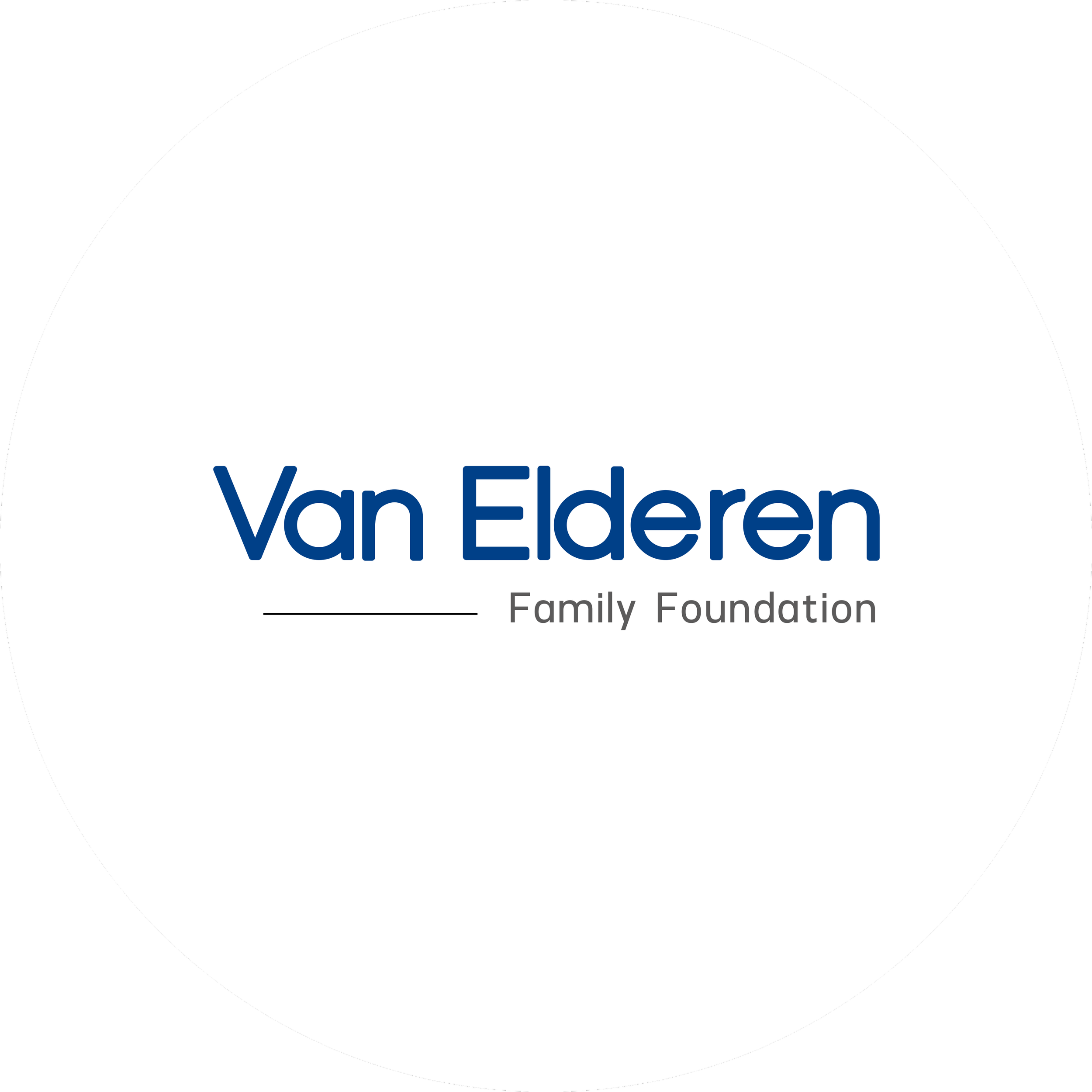 Logo of Van Elderen Family Foundation in a round design with black border, white background, and blue text.