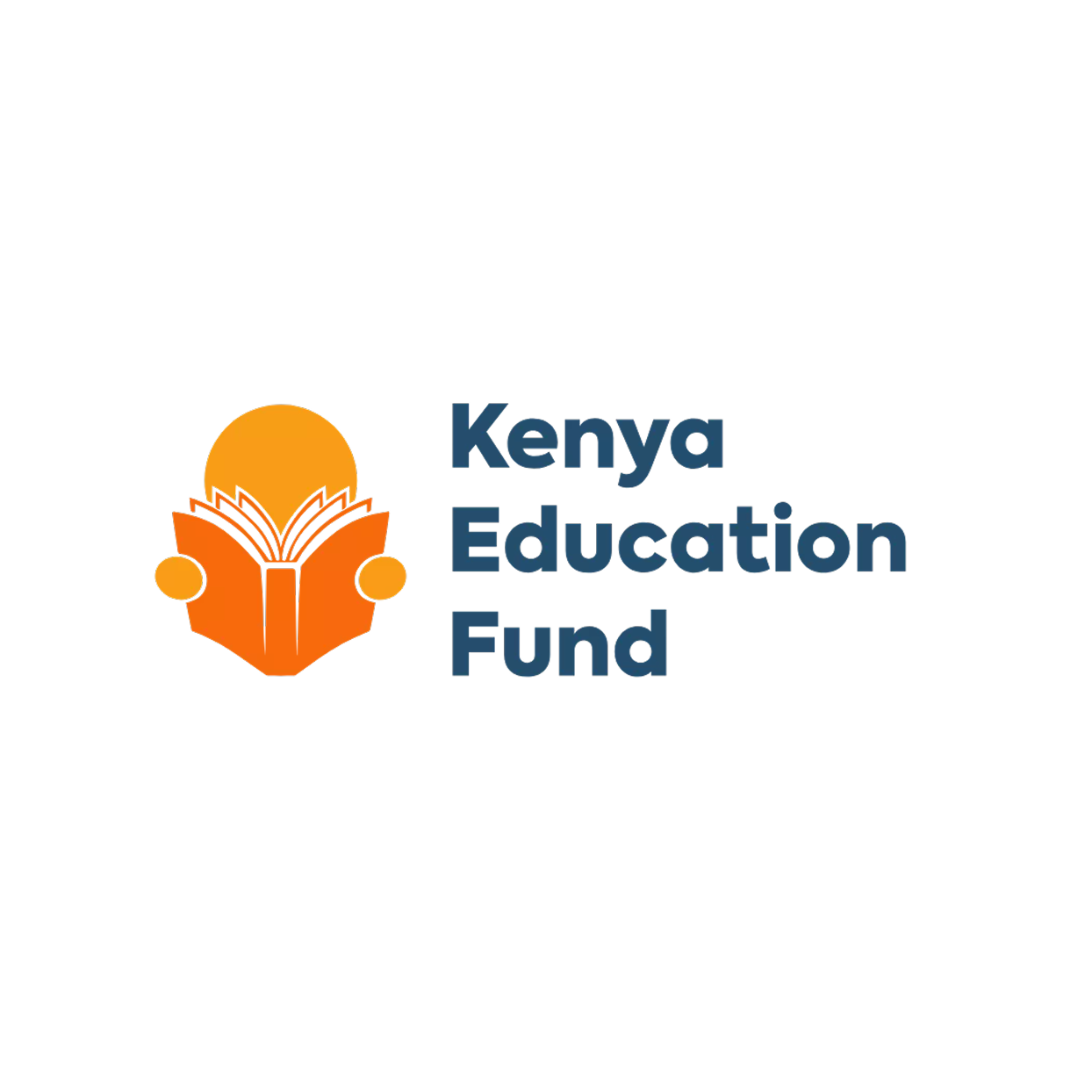 Logo of Kenya Education Fund featuring an open book, a sun, and two stylized figures, with the text 'Kenya Education Fund' in blue.