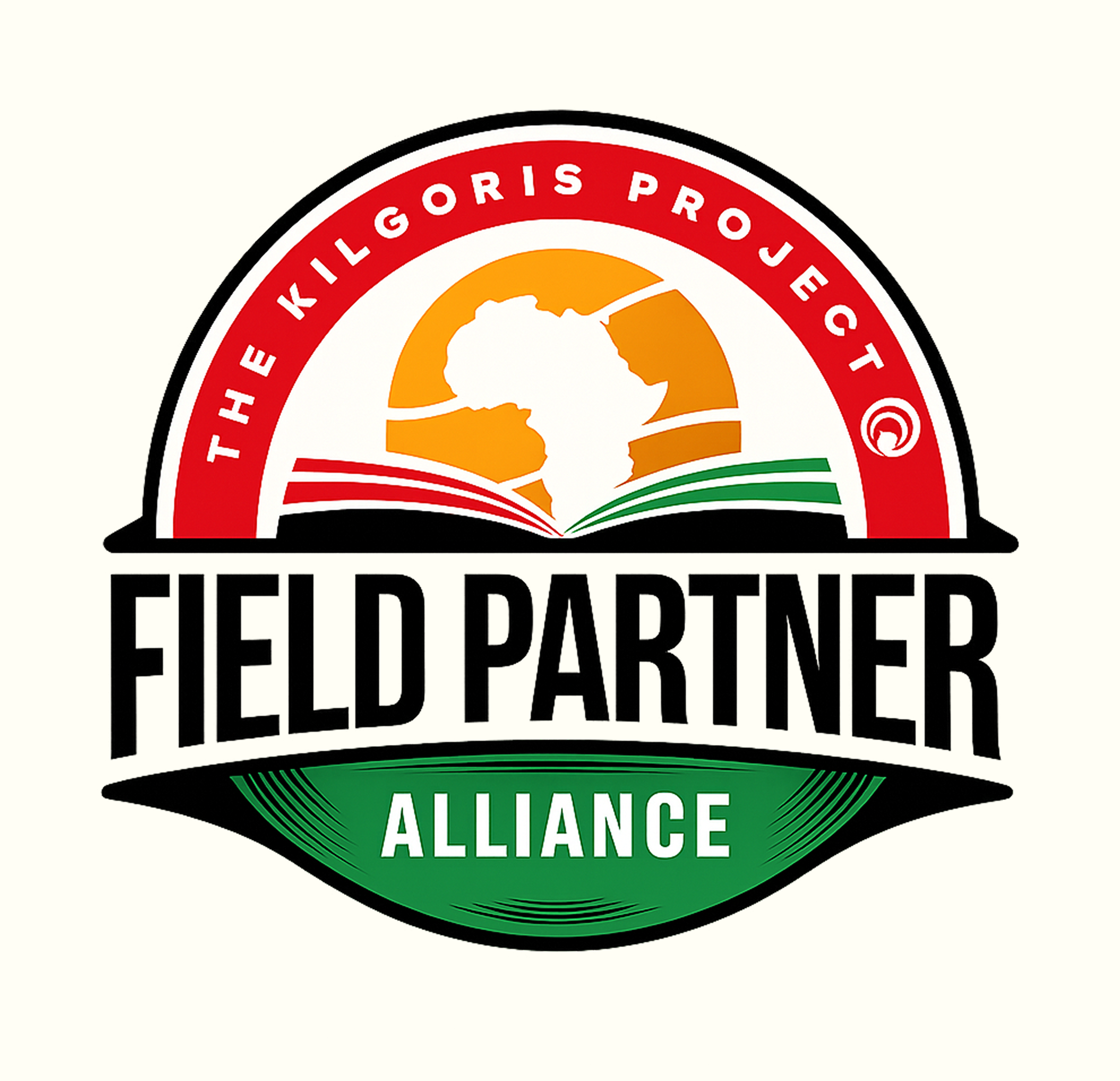 Logo of the Field Paris Alliance with a stylized map of Africa, an open book, and colored bands in red, black, and green.