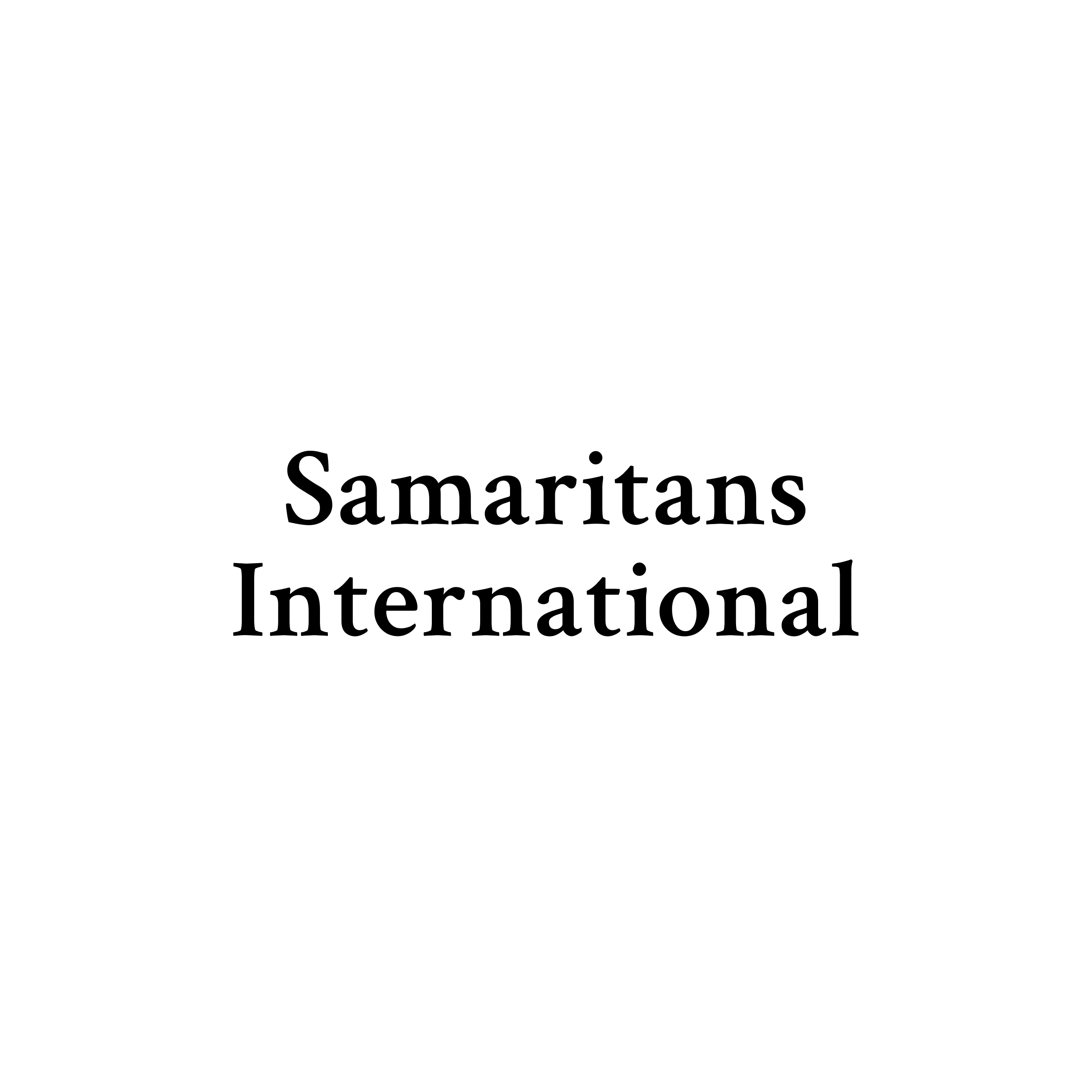 Logo of the Samaritan's International organization with a circular design and black-and-white color scheme.
