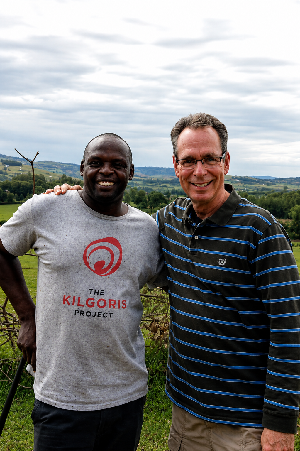 Pictured here (from right to left):  Chuck and David, TKP’s Executive Director in Kenya together