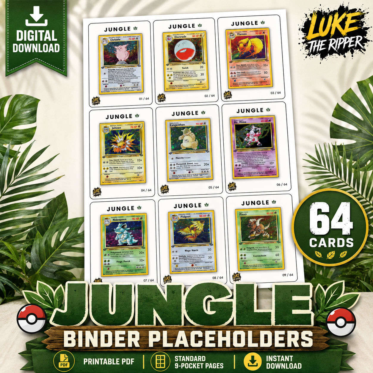 Pokémon Jungle Binder Placeholders (64 Cards) | Printable PDF Digital Download