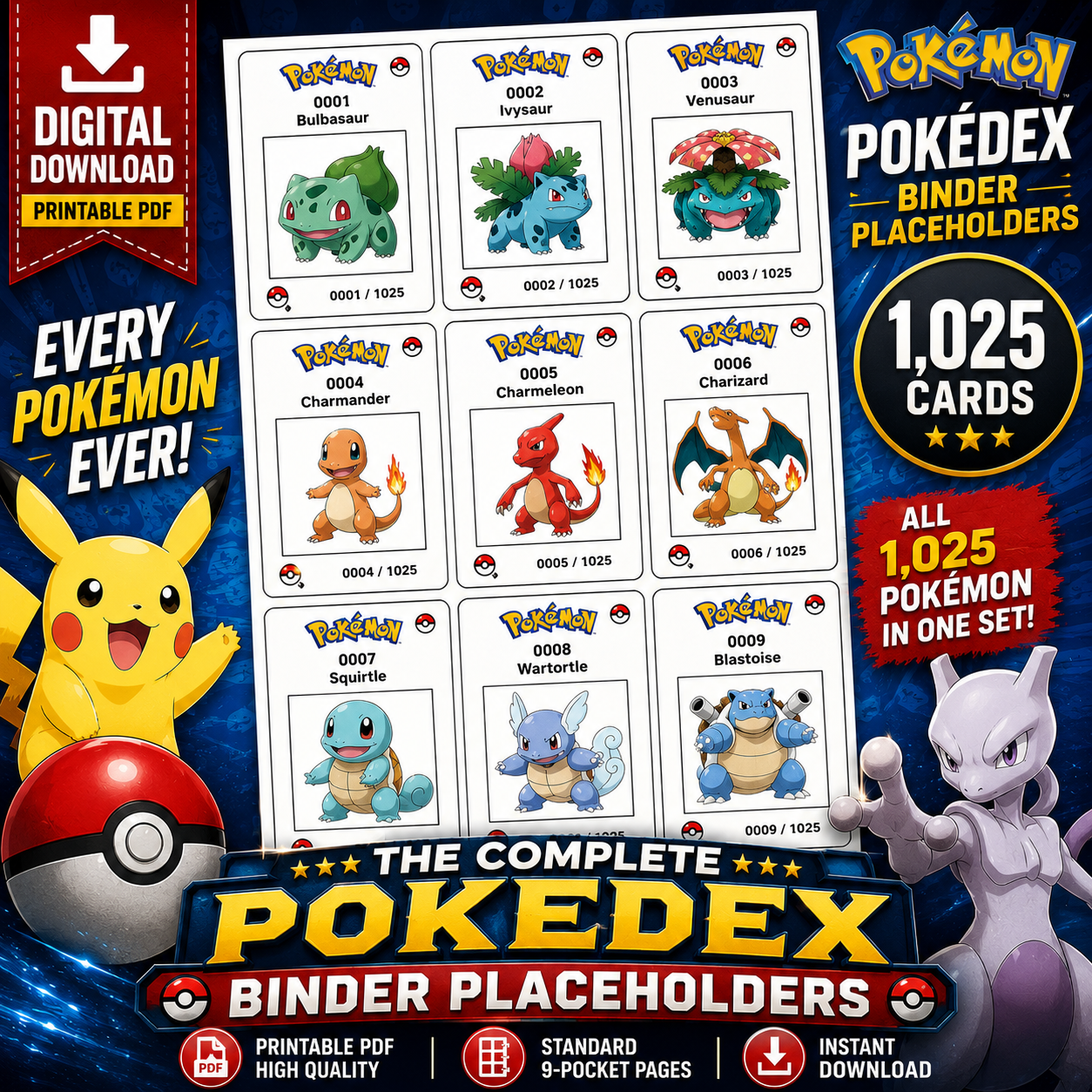 Pokémon Pokédex Binder Placeholders (1,025 Pokémon) | Printable PDF Digital Download