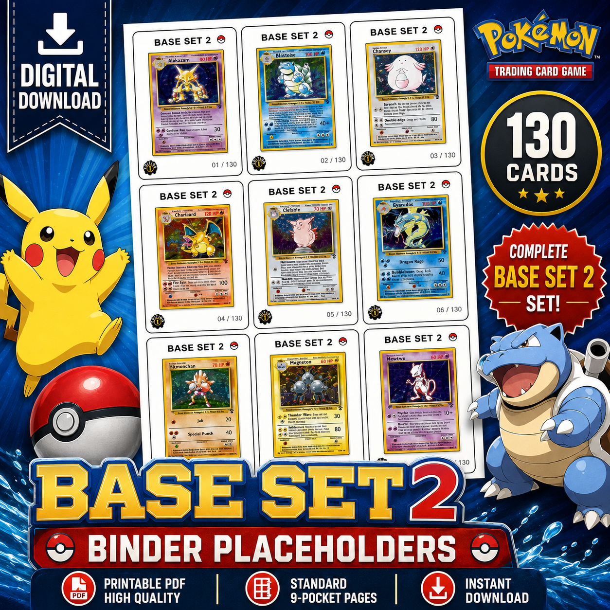 Pokémon Base Set 2 Binder Placeholders (130 Cards) | Printable PDF Digital Download