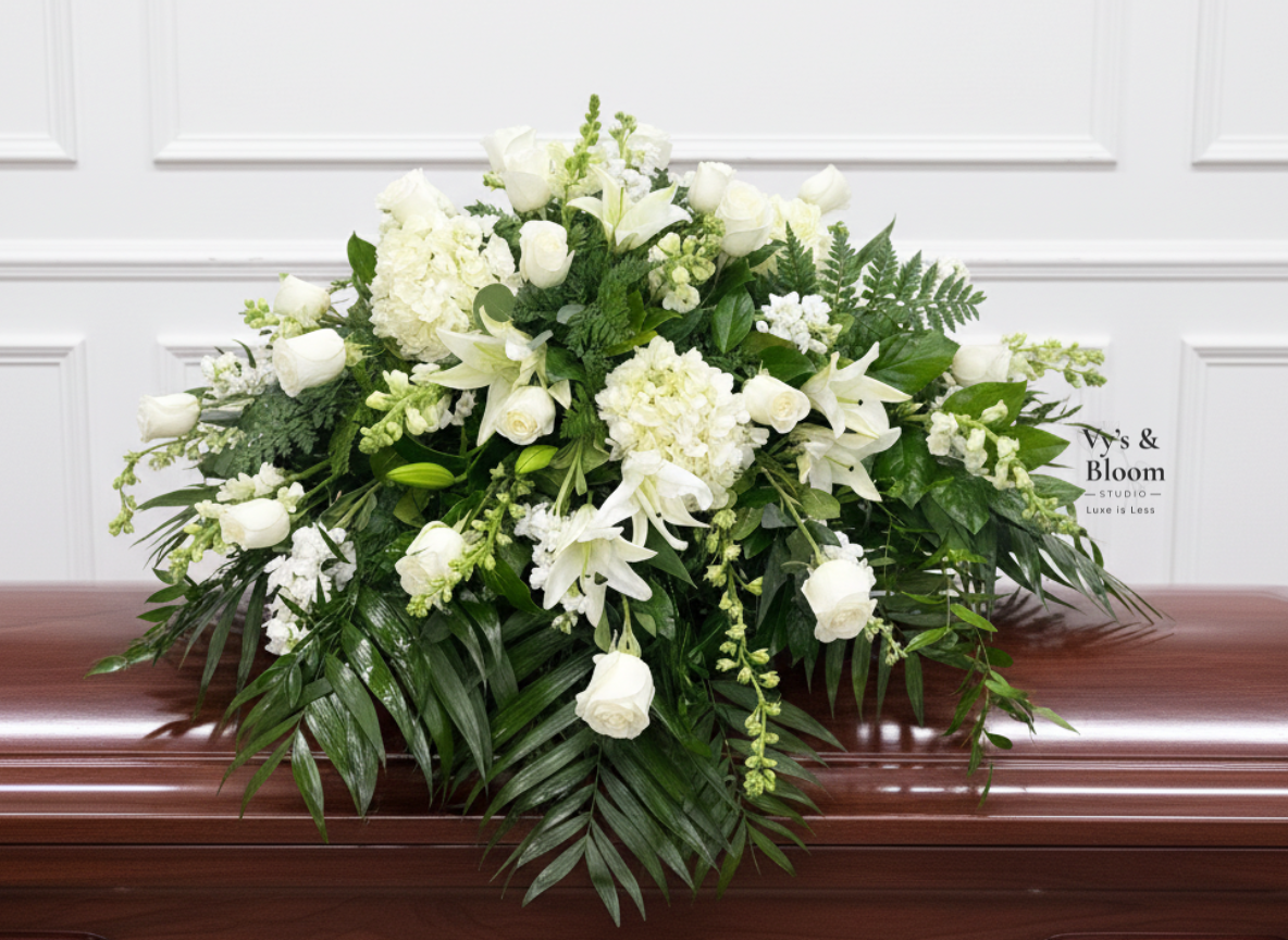 White Garden Casket Spray